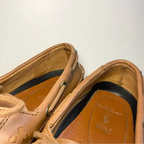 Polo Ralph Lauren BARX Leather Boat Deck Shoes Mens Tan Brown‎ Lace Luxury 9.5