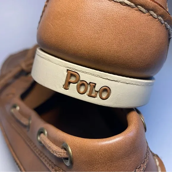 Polo Ralph Lauren BARX Leather Boat Deck Shoes Mens Tan Brown‎ Lace Luxury 9.5