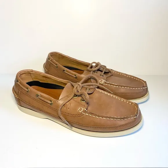 Polo Ralph Lauren BARX Leather Boat Deck Shoes Mens Tan Brown‎ Lace Luxury 9.5