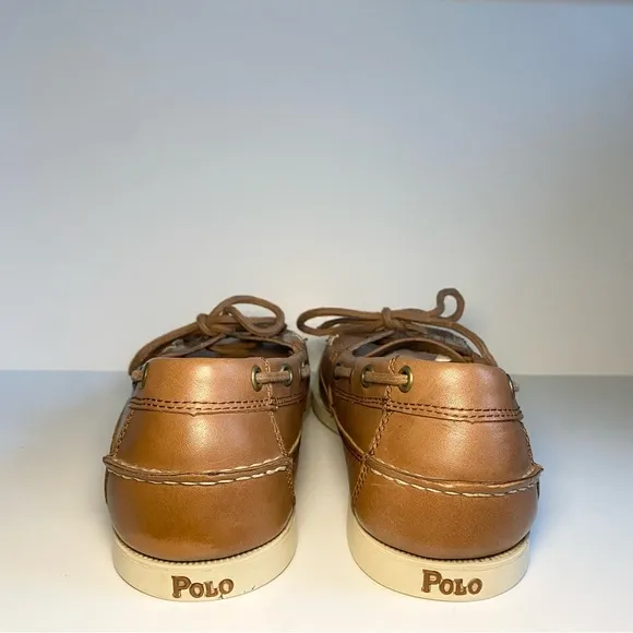 Polo Ralph Lauren BARX Leather Boat Deck Shoes Mens Tan Brown‎ Lace Luxury 9.5