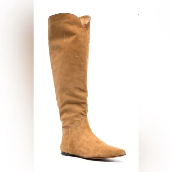 Polo Ralph Lauren black Calf Suede/Calf Leather knee-high flat pointy toe boots‎