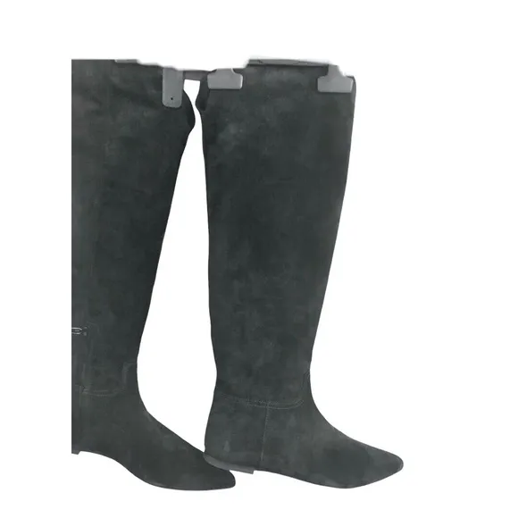 Polo Ralph Lauren black Calf Suede/Calf Leather knee-high flat pointy toe boots‎
