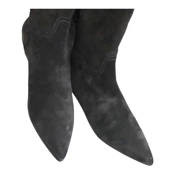 Polo Ralph Lauren black Calf Suede/Calf Leather knee-high flat pointy toe boots‎