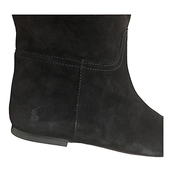Polo Ralph Lauren black Calf Suede/Calf Leather knee-high flat pointy toe boots‎