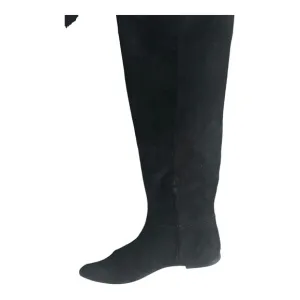 Polo Ralph Lauren black Calf Suede/Calf Leather knee-high flat pointy toe boots‎