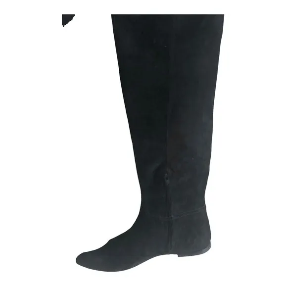 Polo Ralph Lauren black Calf Suede/Calf Leather knee-high flat pointy toe boots‎