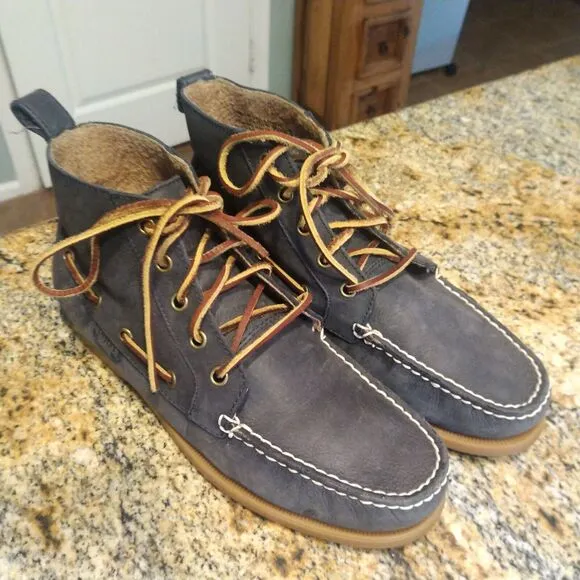 Polo Ralph Lauren Boat Shoes Mens 8 D Blue Barrott Ankle Boot Lace Up Leather