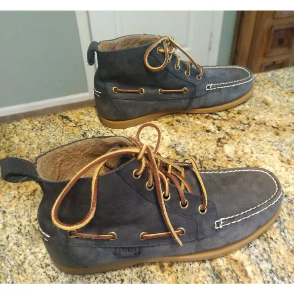 Polo Ralph Lauren Boat Shoes Mens 8 D Blue Barrott Ankle Boot Lace Up Leather