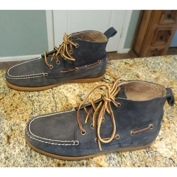 Polo Ralph Lauren Boat Shoes Mens 8 D Blue Barrott Ankle Boot Lace Up Leather