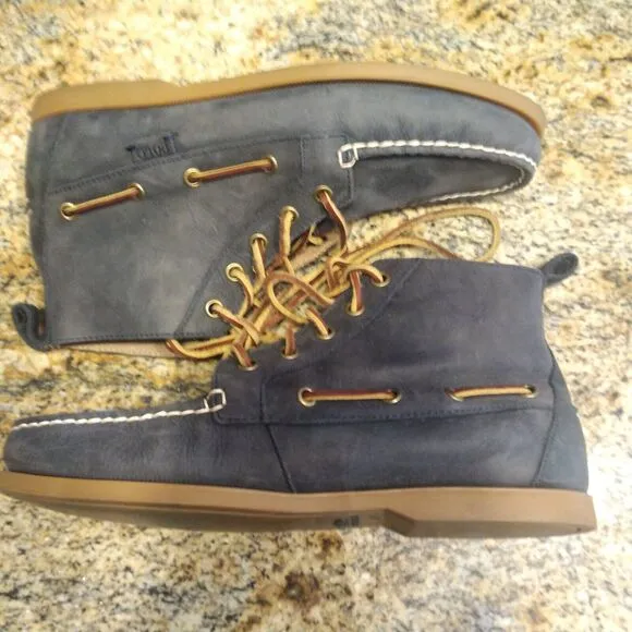 Polo Ralph Lauren Boat Shoes Mens 8 D Blue Barrott Ankle Boot Lace Up Leather