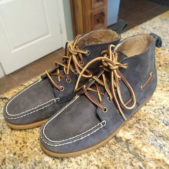 Polo Ralph Lauren Boat Shoes Mens 8 D Blue Barrott Ankle Boot Lace Up Leather