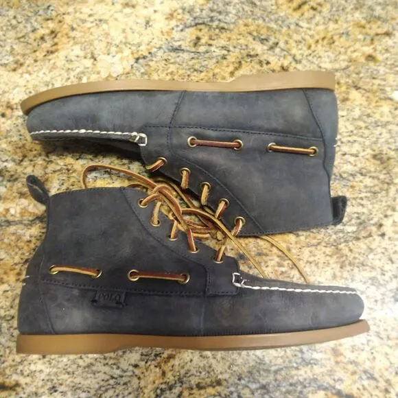 Polo Ralph Lauren Boat Shoes Mens 8 D Blue Barrott Ankle Boot Lace Up Leather