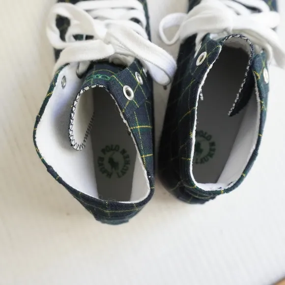 Polo Ralph Lauren High Top Sneakers Plaid Canvas Casual Shoes