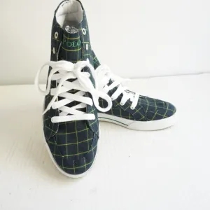 Polo Ralph Lauren High Top Sneakers Plaid Canvas Casual Shoes