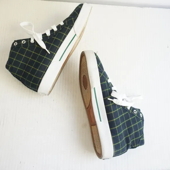 Polo Ralph Lauren High Top Sneakers Plaid Canvas Casual Shoes