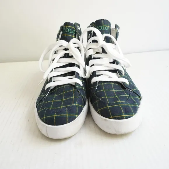 Polo Ralph Lauren High Top Sneakers Plaid Canvas Casual Shoes