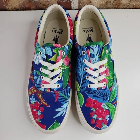 Polo Ralph Lauren Keaton Pony Floral Canvas Low Top Shoes Sneakers Men's Size 10