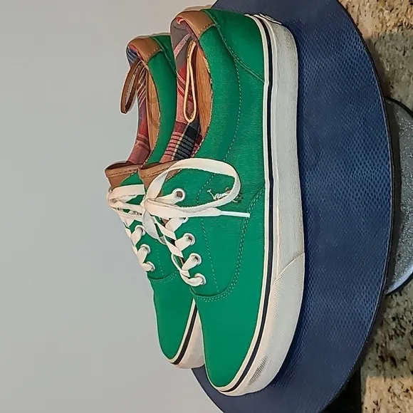 Polo Ralph Lauren Keaton Pony Men Sz.9 Green Canvas &amp; LeatherCasual (#1124)