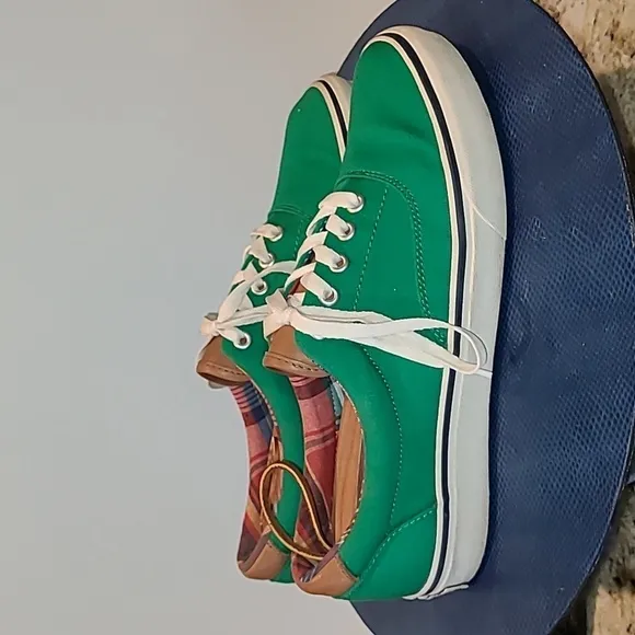 Polo Ralph Lauren Keaton Pony Men Sz.9 Green Canvas &amp; LeatherCasual (#1124)