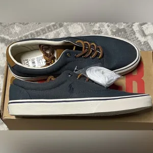 Polo Ralph Lauren Men 11 1/2Tennis Boat Shoe Blue Denim Canvas Lace-Up Brand New