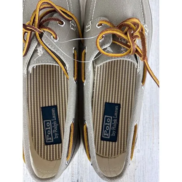 Polo Ralph Lauren mens 12 D Sander gray canvas boat shoe leather lace up new