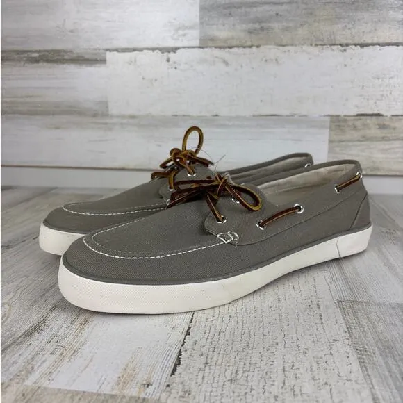 Polo Ralph Lauren mens 12 D Sander gray canvas boat shoe leather lace up new