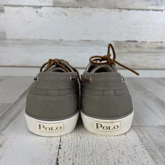 Polo Ralph Lauren mens 12 D Sander gray canvas boat shoe leather lace up new
