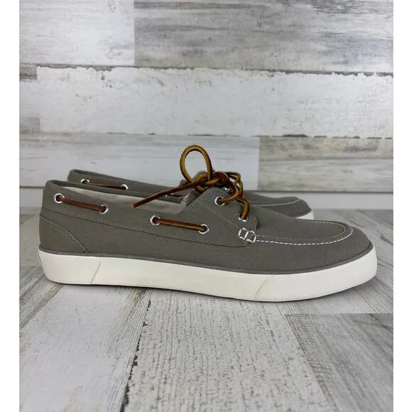 Polo Ralph Lauren mens 12 D Sander gray canvas boat shoe leather lace up new