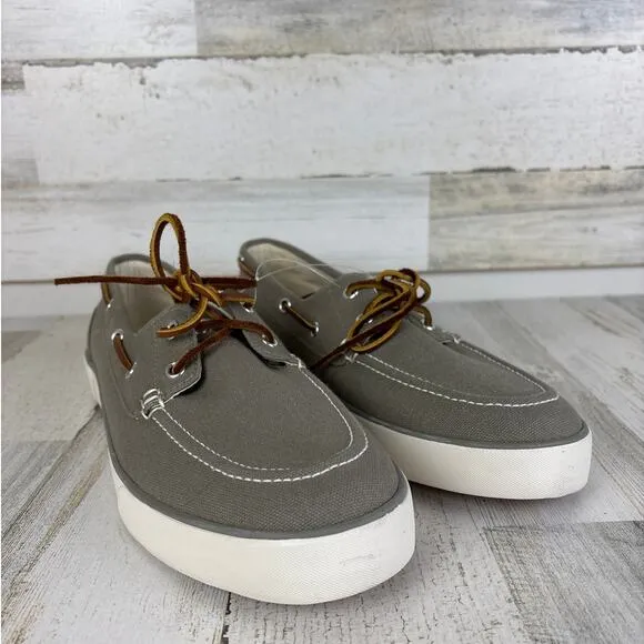 Polo Ralph Lauren mens 12 D Sander gray canvas boat shoe leather lace up new