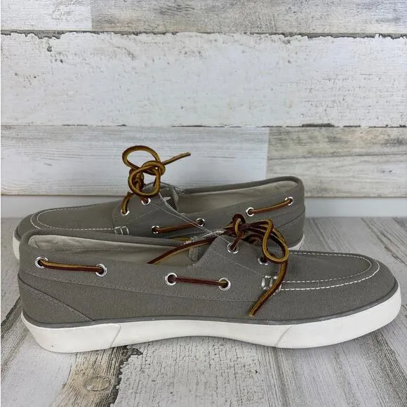 Polo Ralph Lauren mens 12 D Sander gray canvas boat shoe leather lace up new