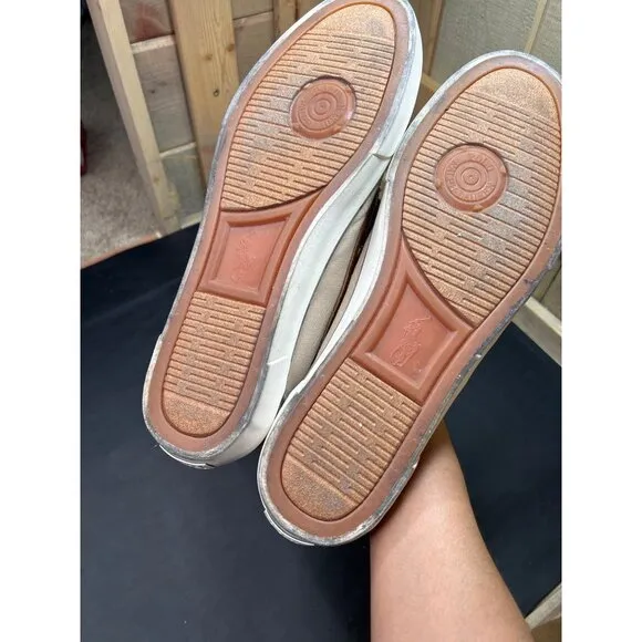 Polo Ralph Lauren Mens Boat Shoes Tan Brown Canvas Leather Size 13D