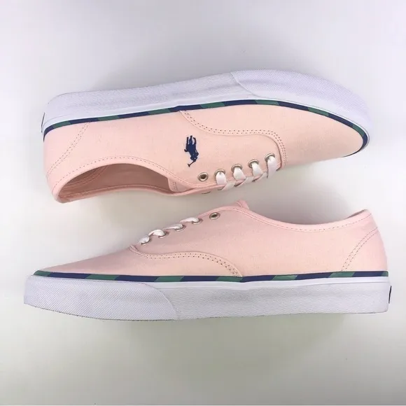 POLO Ralph Lauren Men's Keaton Leather-Trim Canvas Shoes Carmel Pink