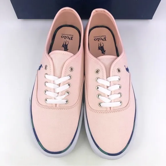POLO Ralph Lauren Men's Keaton Leather-Trim Canvas Shoes Carmel Pink
