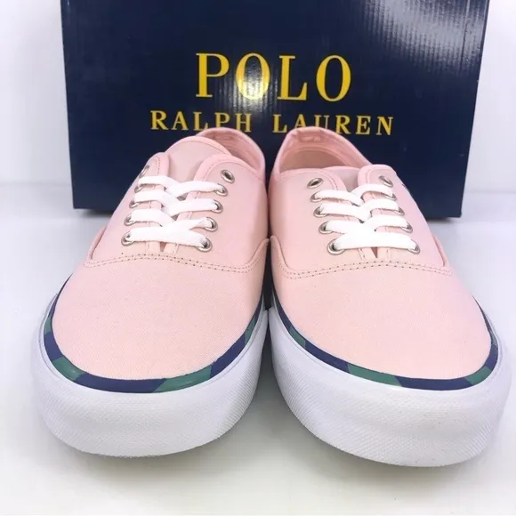 POLO Ralph Lauren Men's Keaton Leather-Trim Canvas Shoes Carmel Pink