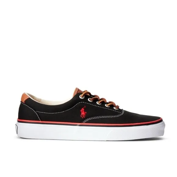 Polo Ralph Lauren Men's Keaton Pony Canvas Black Red Sneaker Shoes Size 10.5 NEW