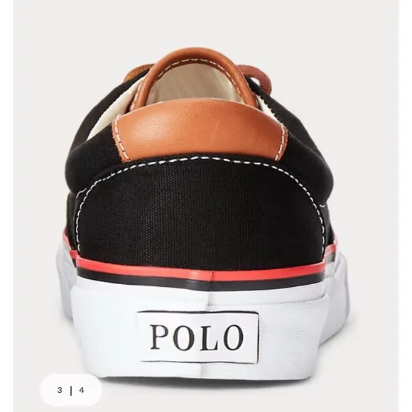 Polo Ralph Lauren Men's Keaton Pony Canvas Black Red Sneaker Shoes Size 10.5 NEW