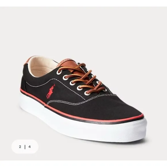 Polo Ralph Lauren Men's Keaton Pony Canvas Black Red Sneaker Shoes Size 10.5 NEW