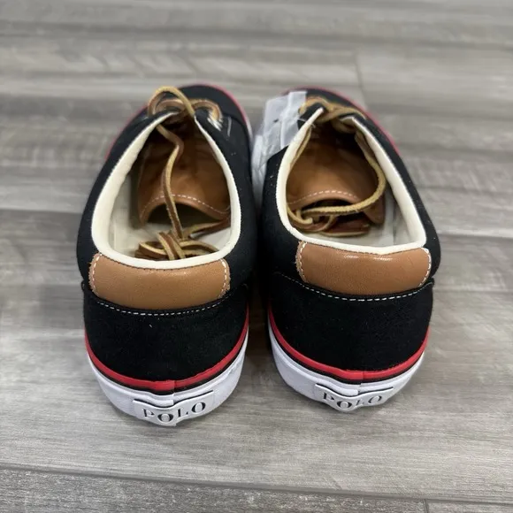 Polo Ralph Lauren Men's Keaton Pony Canvas Black Red Sneaker Shoes Size 10.5 NEW
