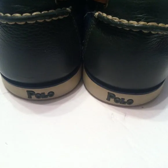POLO RALPH LAUREN MEN'S PRE-OWNED GREEN/BLUE LEATHER BOAT SHOES SIZE:11D