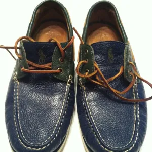 POLO RALPH LAUREN MEN'S PRE-OWNED GREEN/BLUE LEATHER BOAT SHOES SIZE:11D