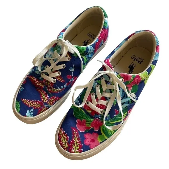 Polo Ralph Lauren Men’s Size 11.5 Keaton Pony Floral Canvas Shoes Sneakers New