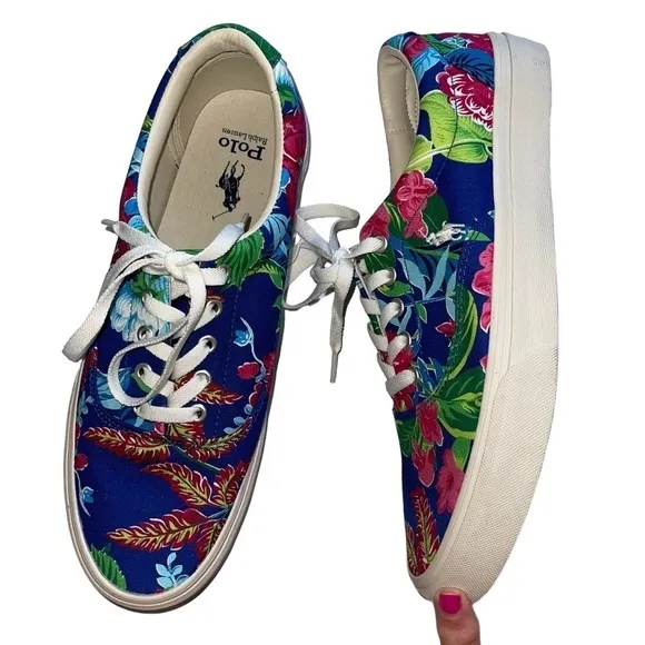 Polo Ralph Lauren Men’s Size 11.5 Keaton Pony Floral Canvas Shoes Sneakers New