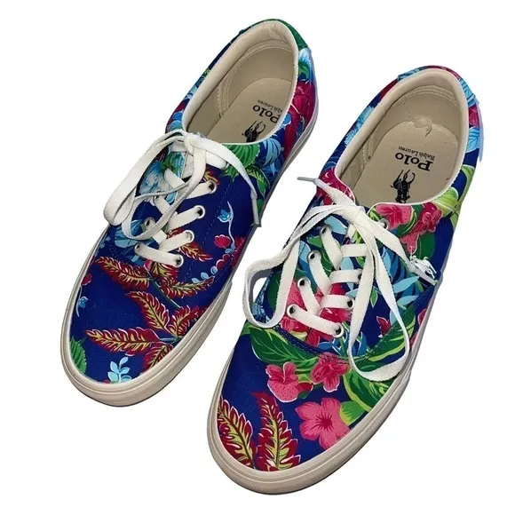 Polo Ralph Lauren Men’s Size 11.5 Keaton Pony Floral Canvas Shoes Sneakers New