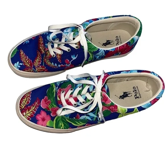Polo Ralph Lauren Men’s Size 11.5 Keaton Pony Floral Canvas Shoes Sneakers New