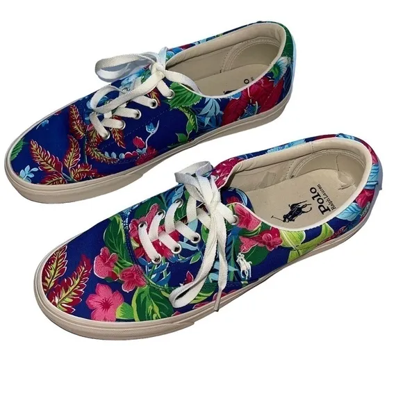 Polo Ralph Lauren Men’s Size 11.5 Keaton Pony Floral Canvas Shoes Sneakers New