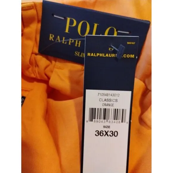 Polo Ralph Lauren Men's Slim Fit Pima Cotton Chino Pant Size 36x30‎ Orange NWT