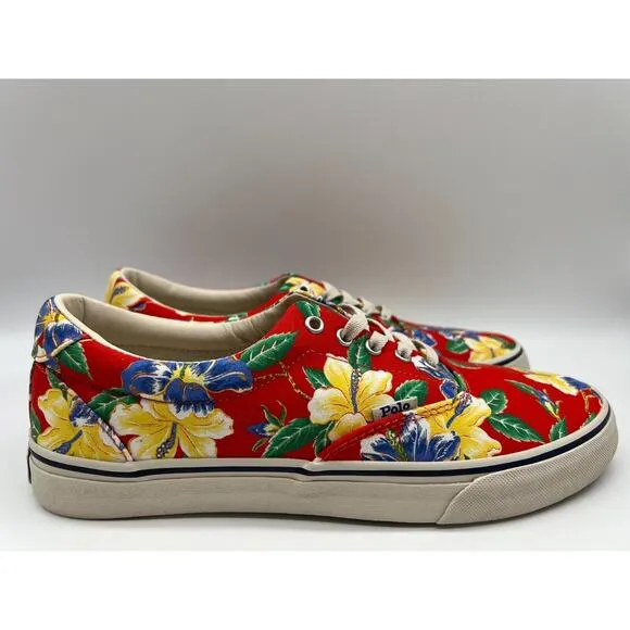 Polo Ralph Lauren Men's Thorton Canvas Shoes Floral Red Size 10D NEW🛒