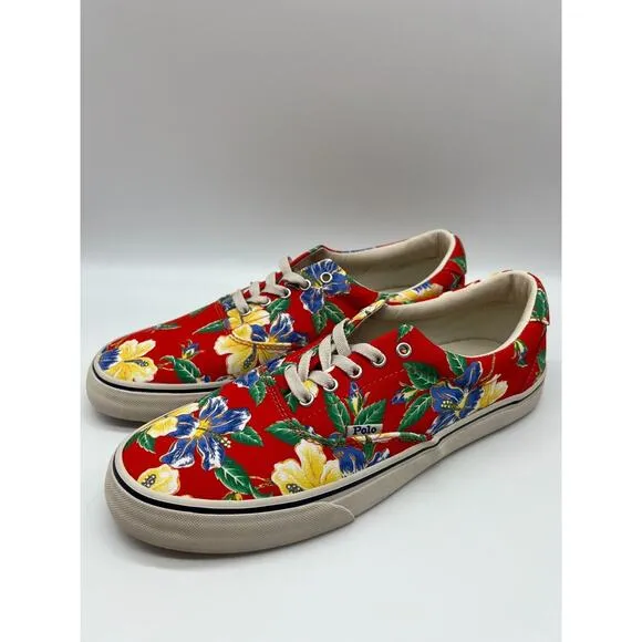 Polo Ralph Lauren Men's Thorton Canvas Shoes Floral Red Size 10D NEW🛒