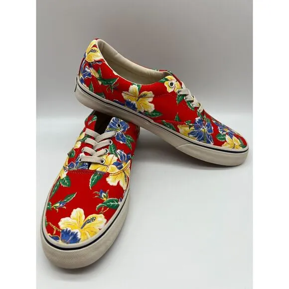 Polo Ralph Lauren Men's Thorton Canvas Shoes Floral Red Size 10D NEW🛒