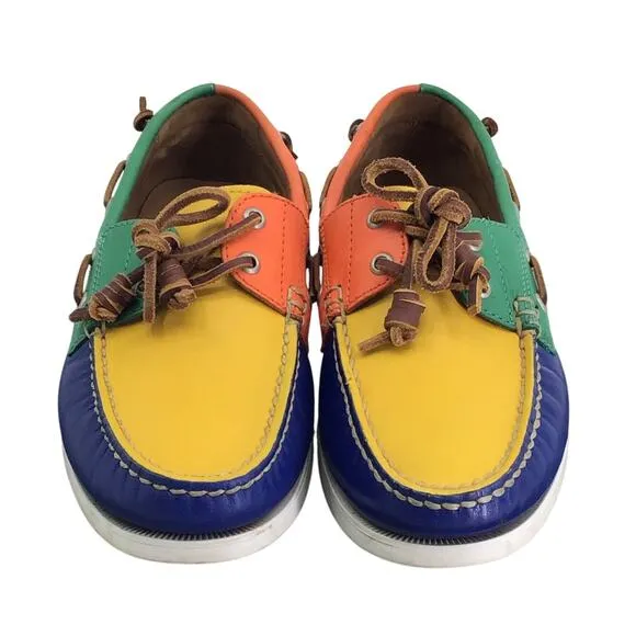 Polo Ralph Lauren Merton Boat Shoes Mens 9.5 Multicolor Leather Deck Colorblock